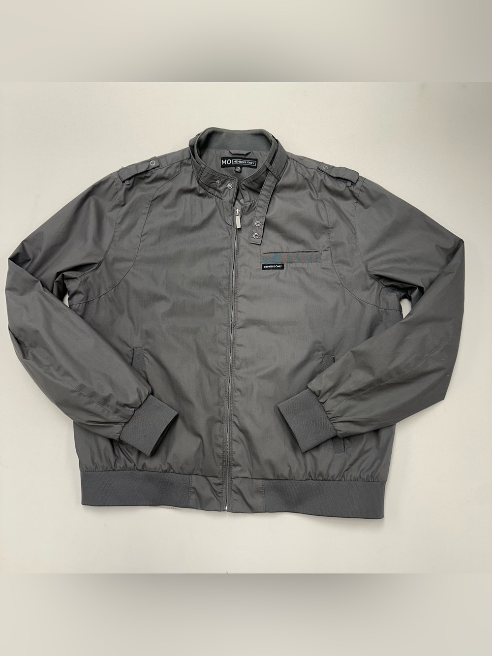 Vintage Members Only Gray Racer Jacket Mens 2XL Full Zip Epaulettes Hong Kong